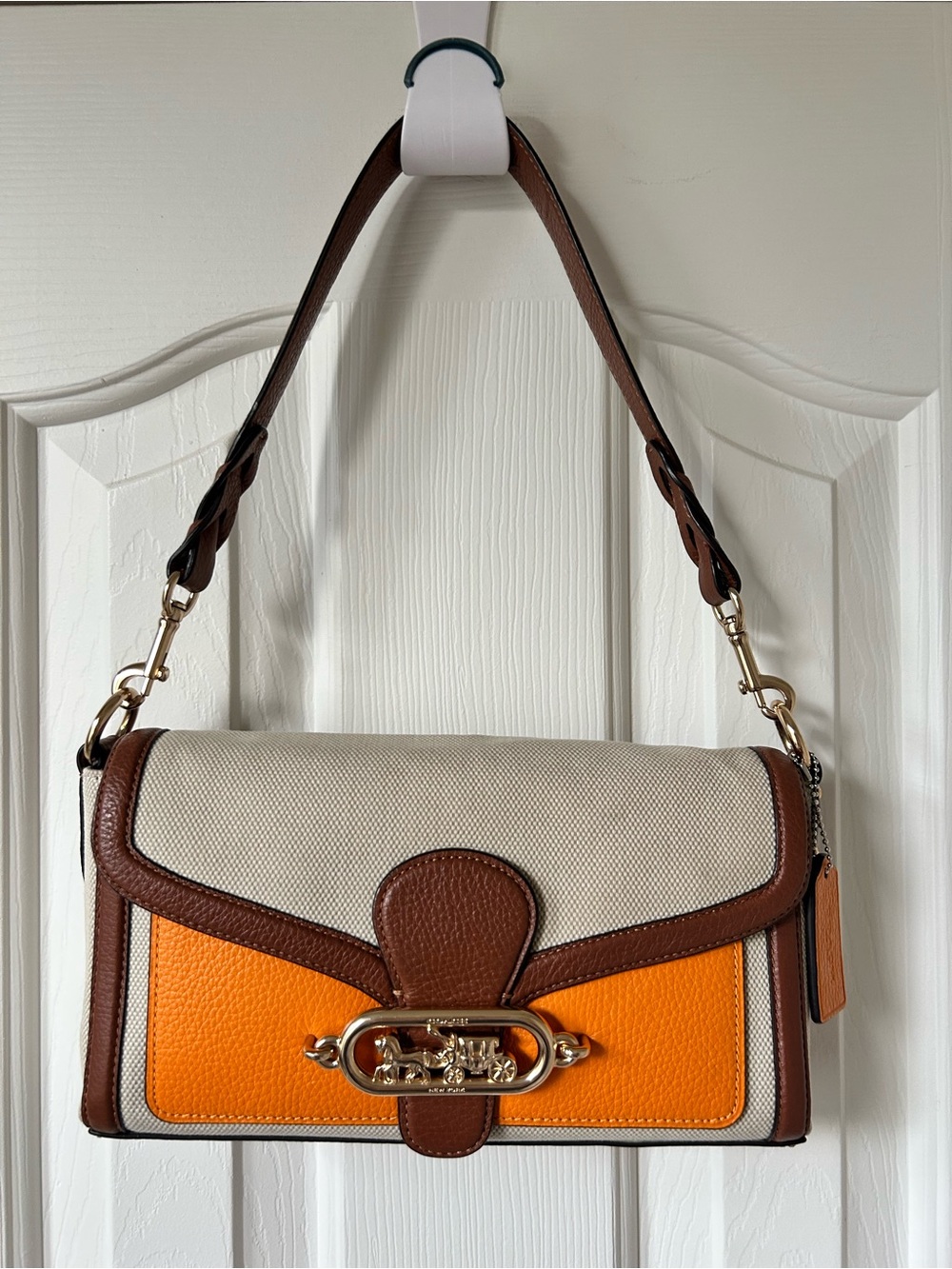 Coach Orange, Brown & Cream Leather and Canvas Shoulder Bag